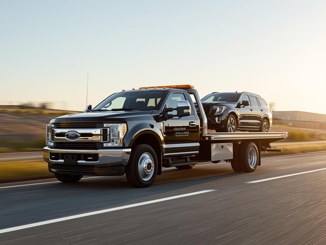 a 2022 black ford tow truck