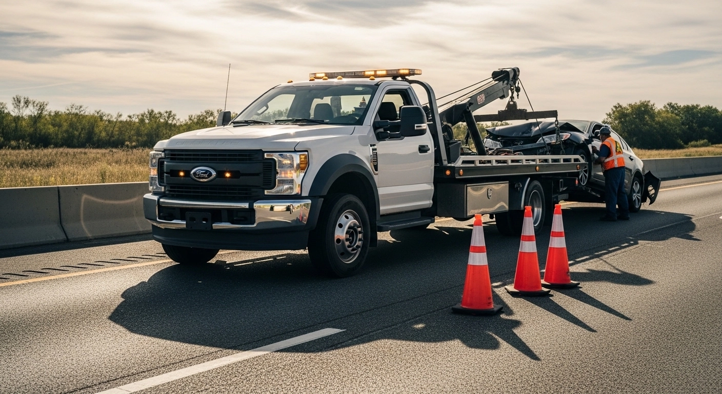 white ford tow truck