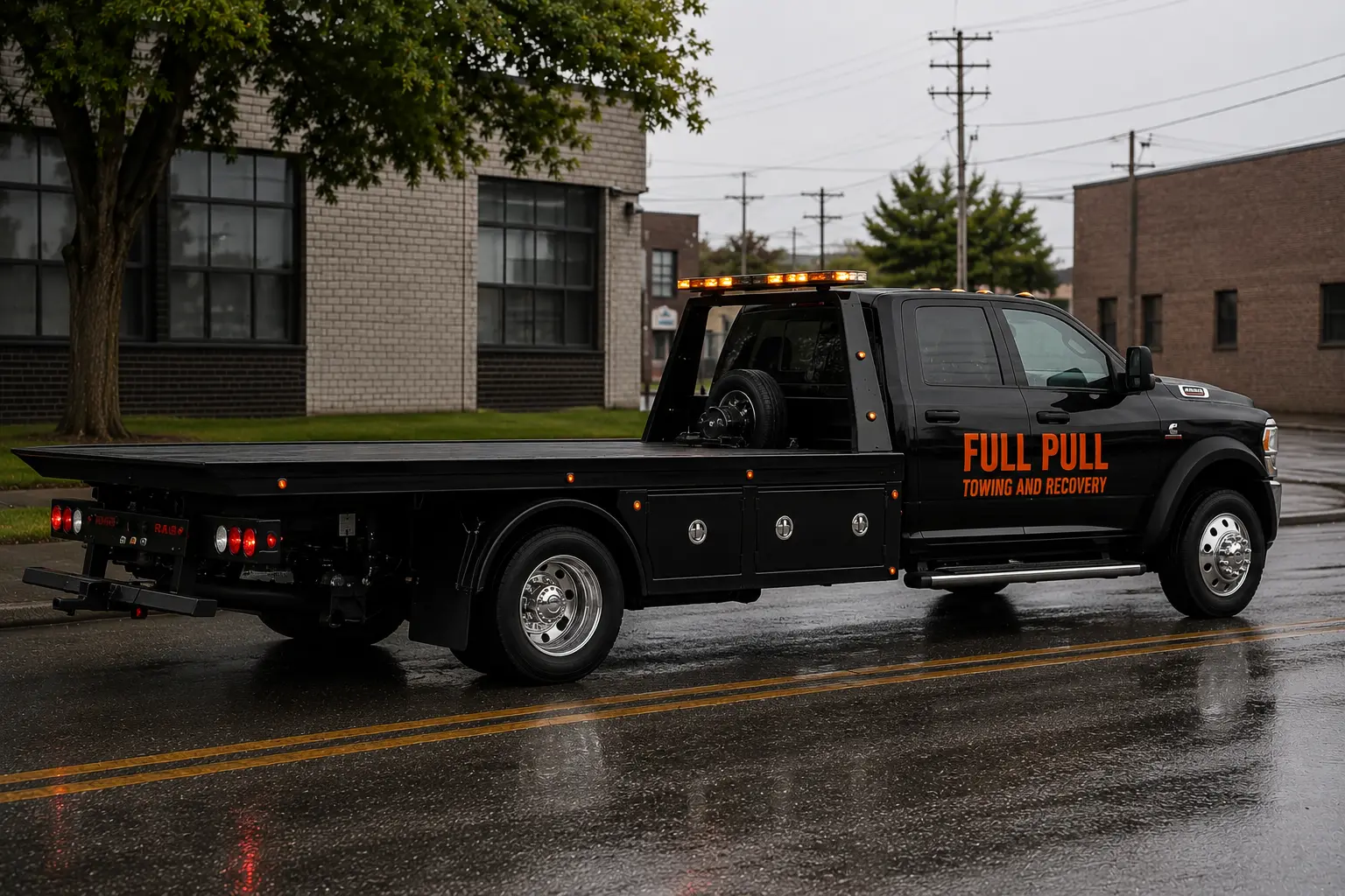 Full Pull Towing & Recovery flatbed tow truck fleet Calgary