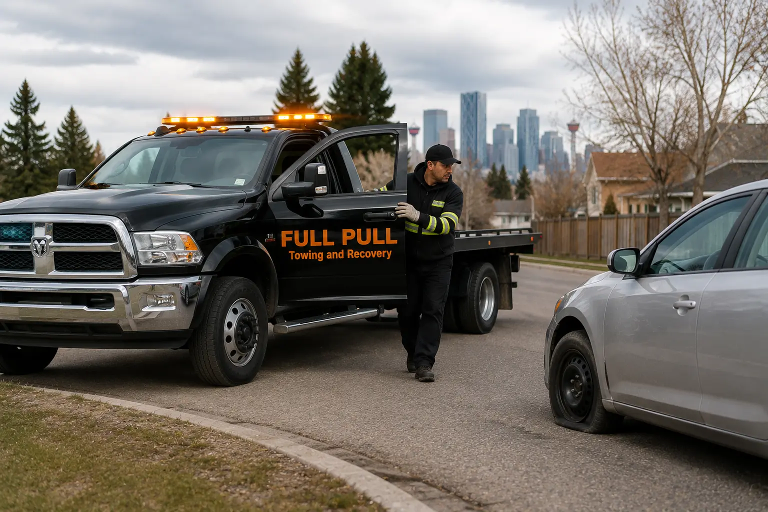 Truck arriving on scene for flat tire Calgary