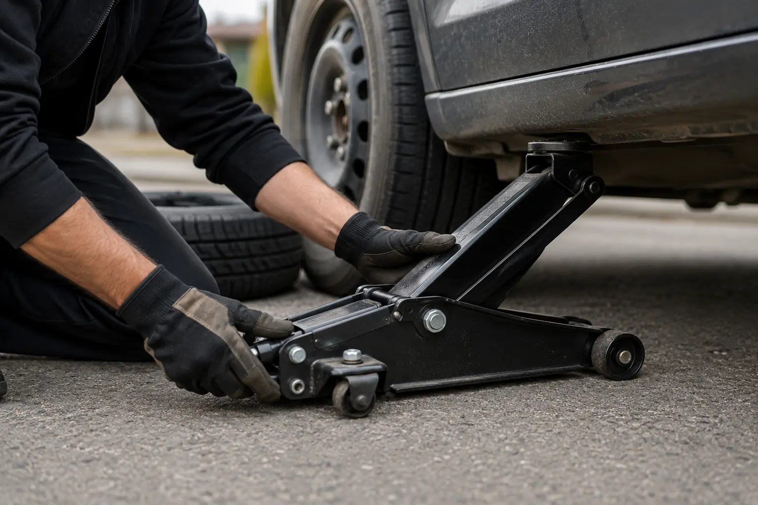 Jacking vehicle for flat tire change Calgary